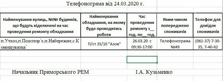 Увага! Завтра 26.03 на деяких вулицях Приморська буде відсу..., фото-1 Увага! Завтра 26.03 на деяких вулицях Приморська буде відсутнє електропостачання, фото-1