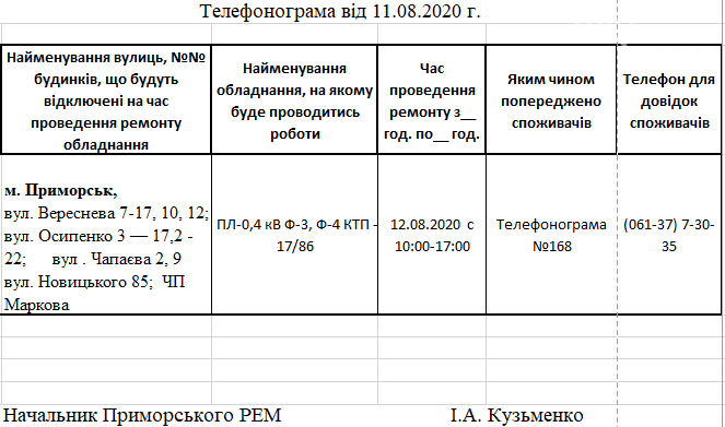 Сегодня в Приморске РЭС будет отключать электроэнергию на с..., фото-1 Сегодня в Приморске РЭС будет отключать электроэнергию на следующих улицах города, фото-1