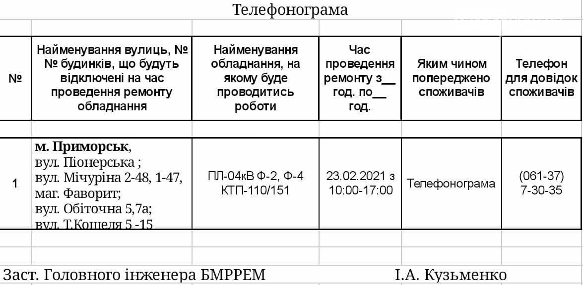 Сьогодні в Приморську відбудеться планове відключення елект..., фото-1 Сьогодні в Приморську відбудеться планове відключення електропостачання, фото-1
